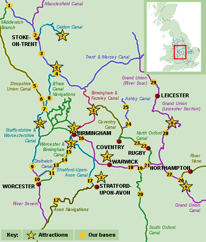 Map of Central England - boat holidays on the Central UK Canals & Rivers