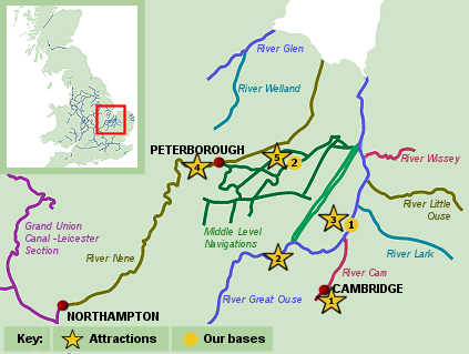 Map of the Fenland Waterways - narrowboat holiday in Cambridgeshire