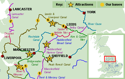 Northern England Canal map - boating holidays