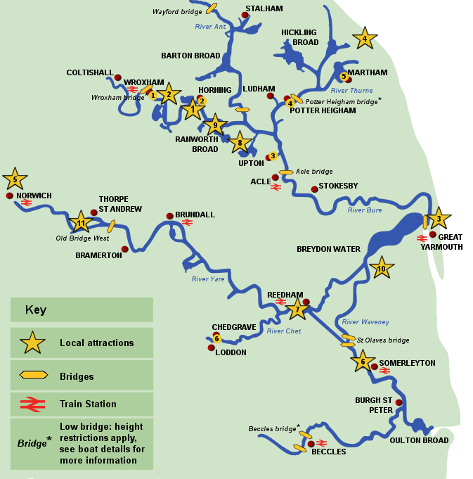 Norfolk Broads Map - Norfolk Broads boat hire interactive map