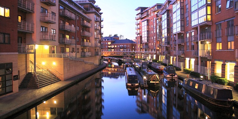 Narrowboats moored in Birmingham